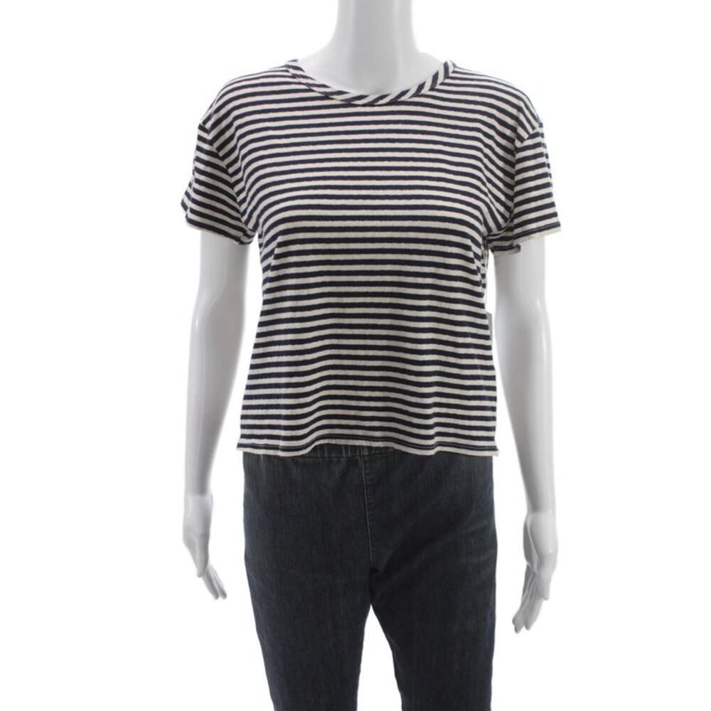 Perfect White Tee Women Blue Striped Cotton Short Sleeve T-Shirt Size XS